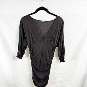 Mandee Y2K 2000s Brown V-Neck Ruched Dress